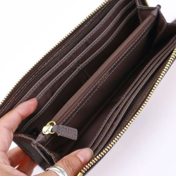 NWT Coach Signature Large Slim Wallet in Khaki Mahogany - Picture 5 of 7